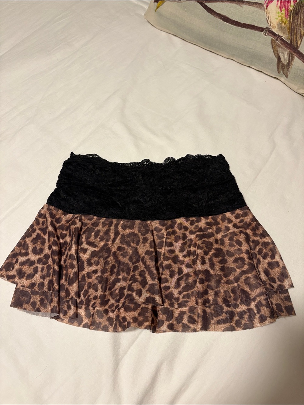 Black Lace and Leopard Print Mini Skirt XS